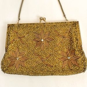Rare Gold Crystal Clutch with Floral Design Made in Hong Kong